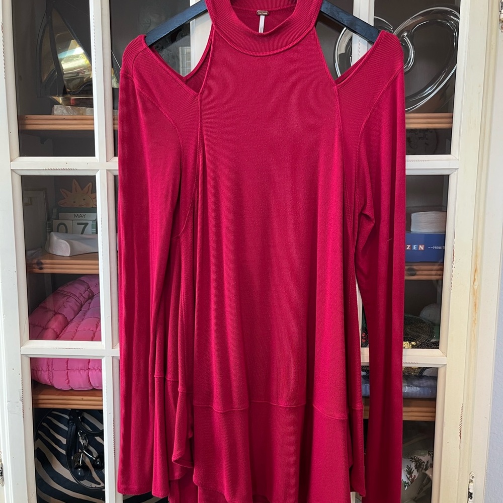 Free People Ribbed Crewneck Sweater in Hot Pink